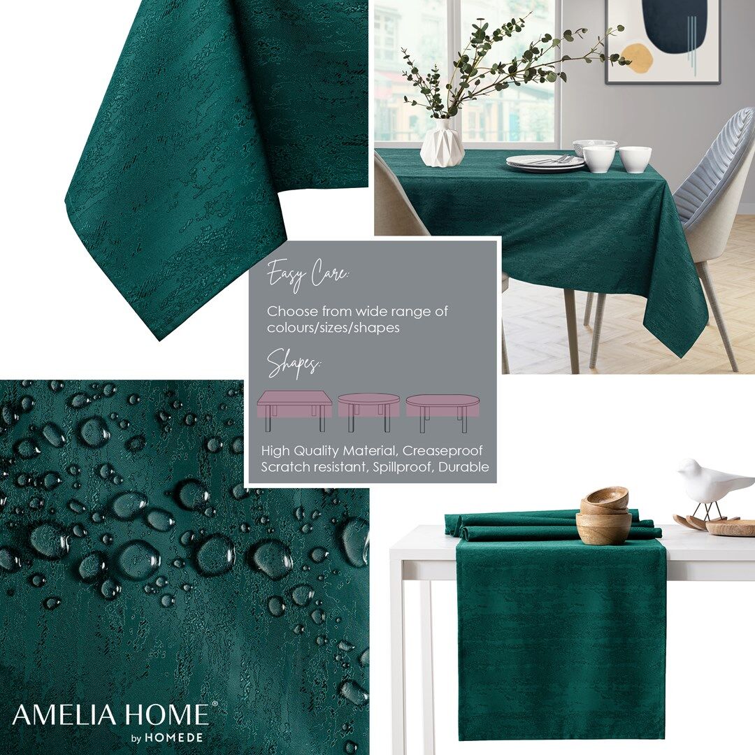Asztalterítő Vesta üvegzöld dombornyomott modern 140x300 AmeliaHome