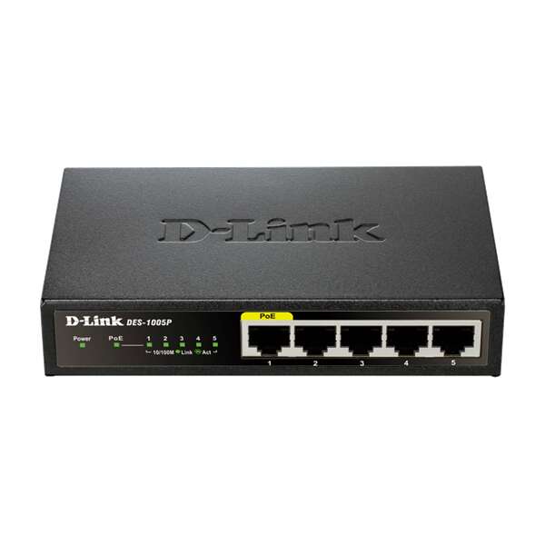 D-Link DES-1005P/E Switch 5x100Mbps (4xPOE) Fémházas Asztali