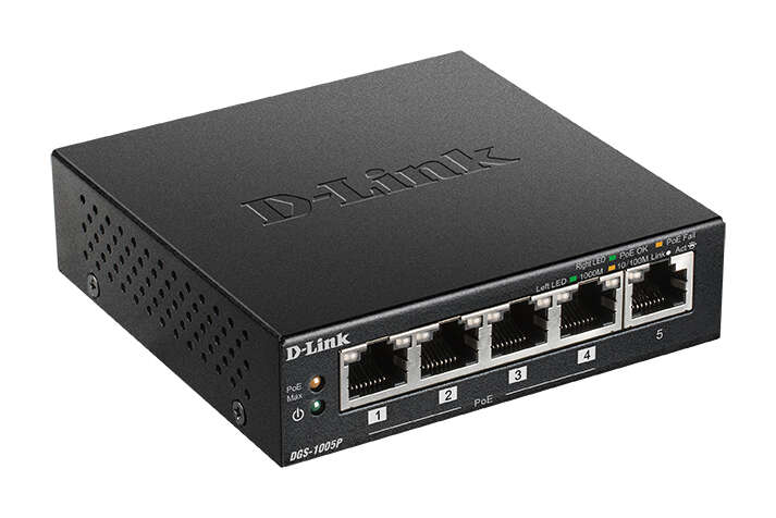 D-Link DGS-1005P/E Switch 5x1000Mbps (4xPOE+) Fémházas Asztali