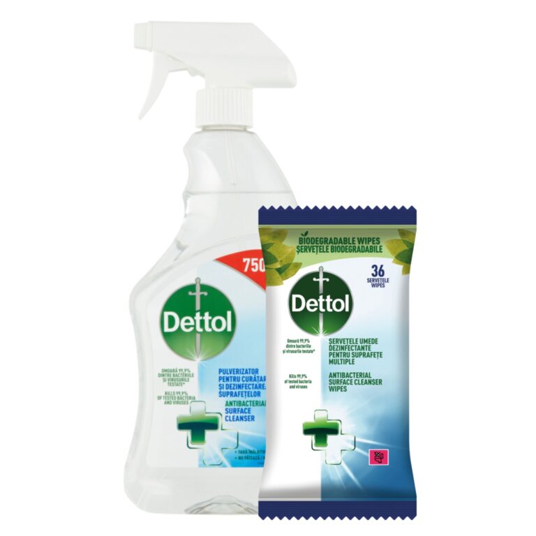 Dettol antibakteriális Felülettisztító spray és törlőkendő csomag