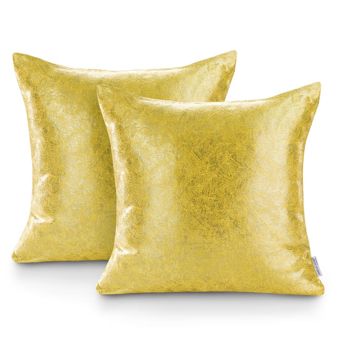 Díszpárnahuzat VERAS sárga nyomott blackout suede shine 45x45 ameliahome