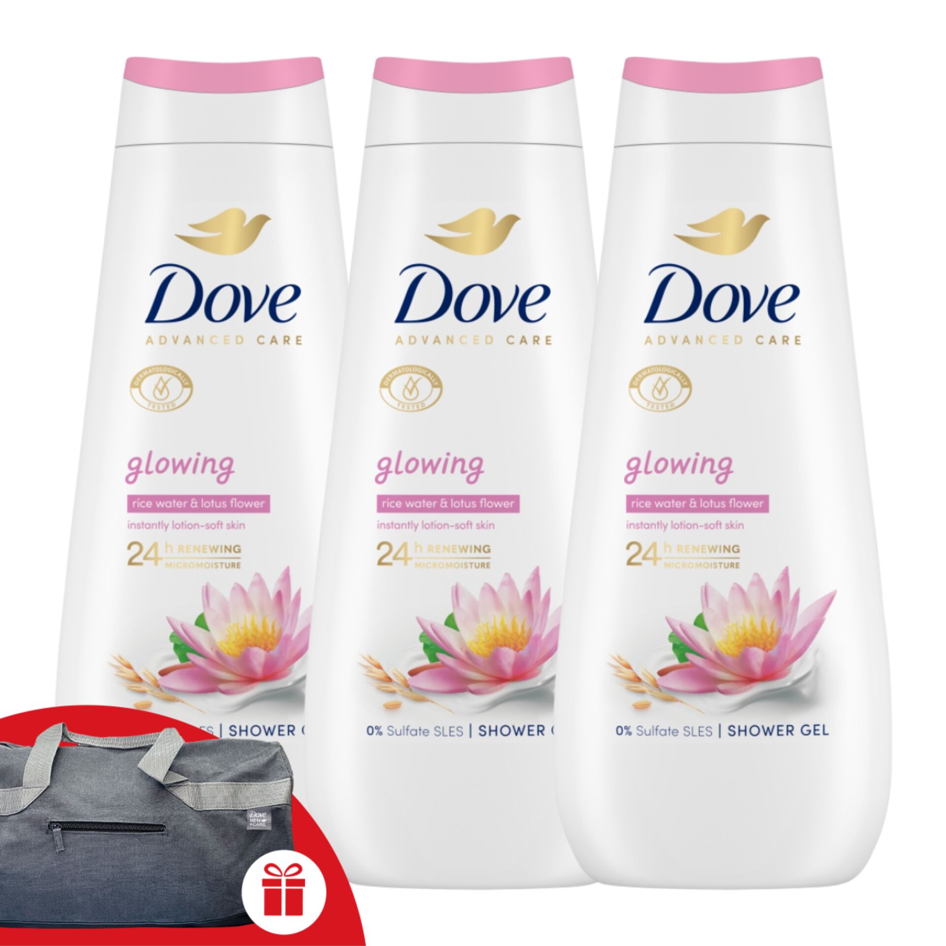 Dove Advanced Care Glowing Krémtusfürdő 3x400ml + Ajándék Dove Sp...