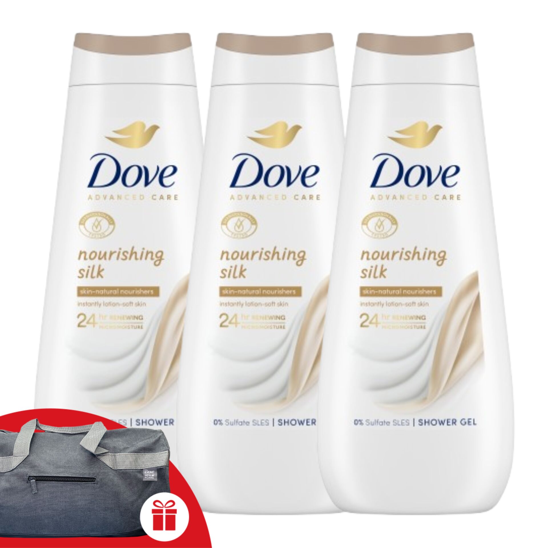 Dove Advanced Care Nourishing Silk Krémtusfürdő 3x400ml + Ajándék...