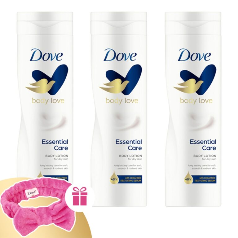 Dove Essential Care Testápoló 3x250ml + Ajándék Hajpánt
