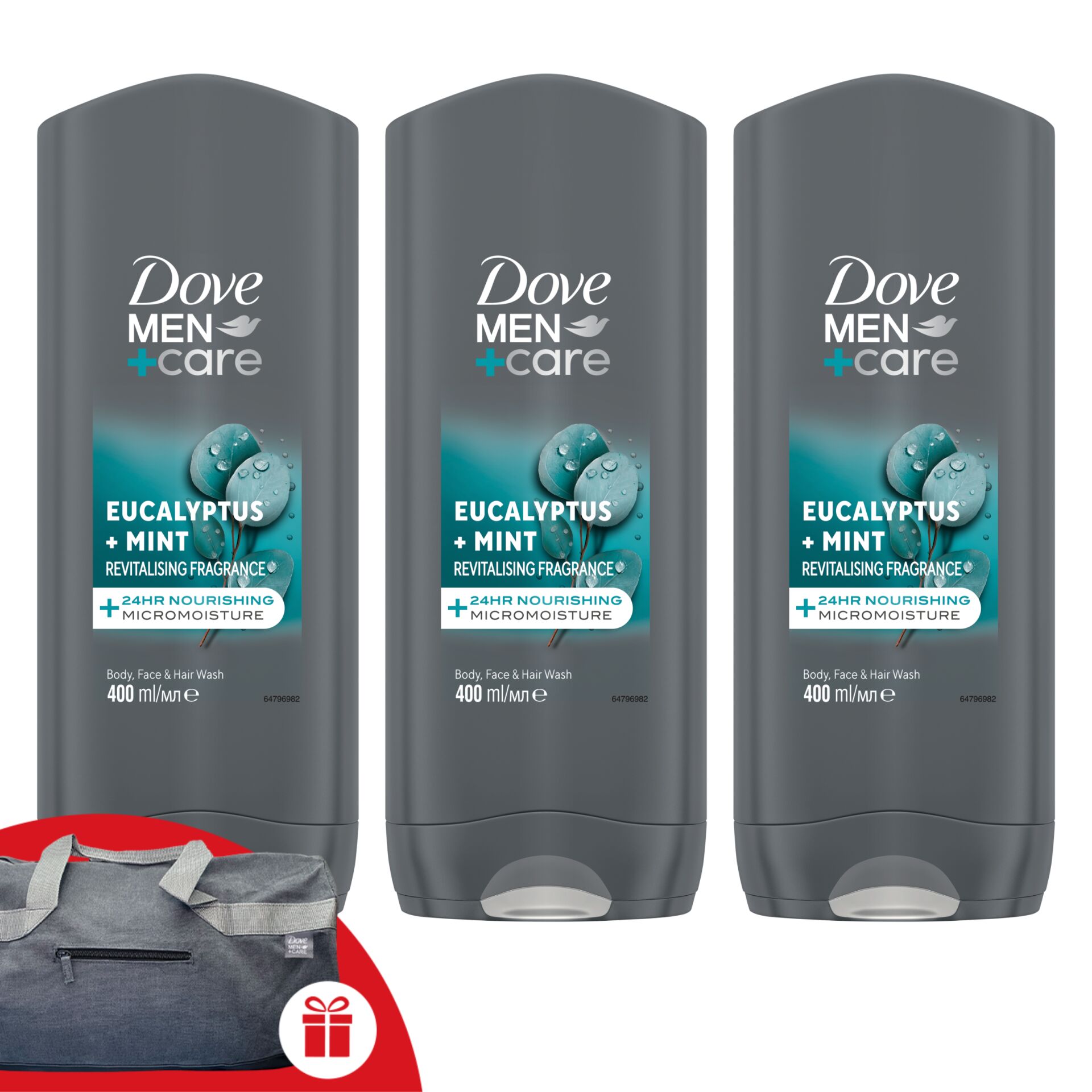 Dove Men+Care Tusfürdő Eucalyptus és Mint 3x400ml + Ajándék Dove...