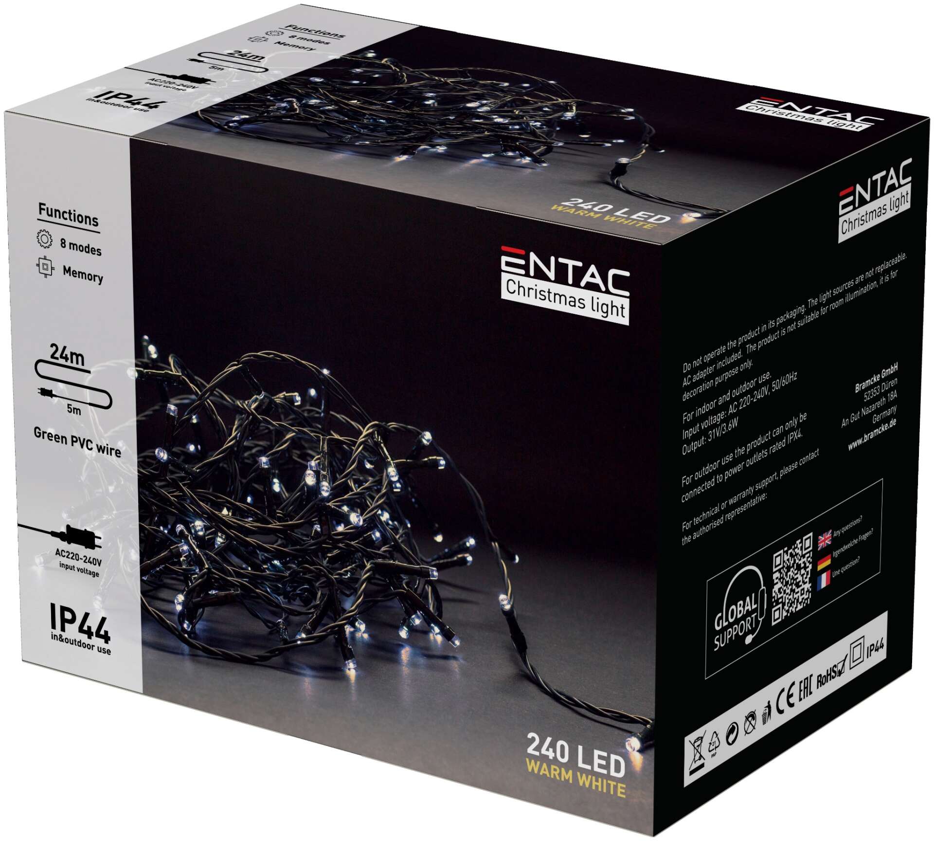 Entac Karácsonyi IP44 240 LED fényfüzér WW 24m