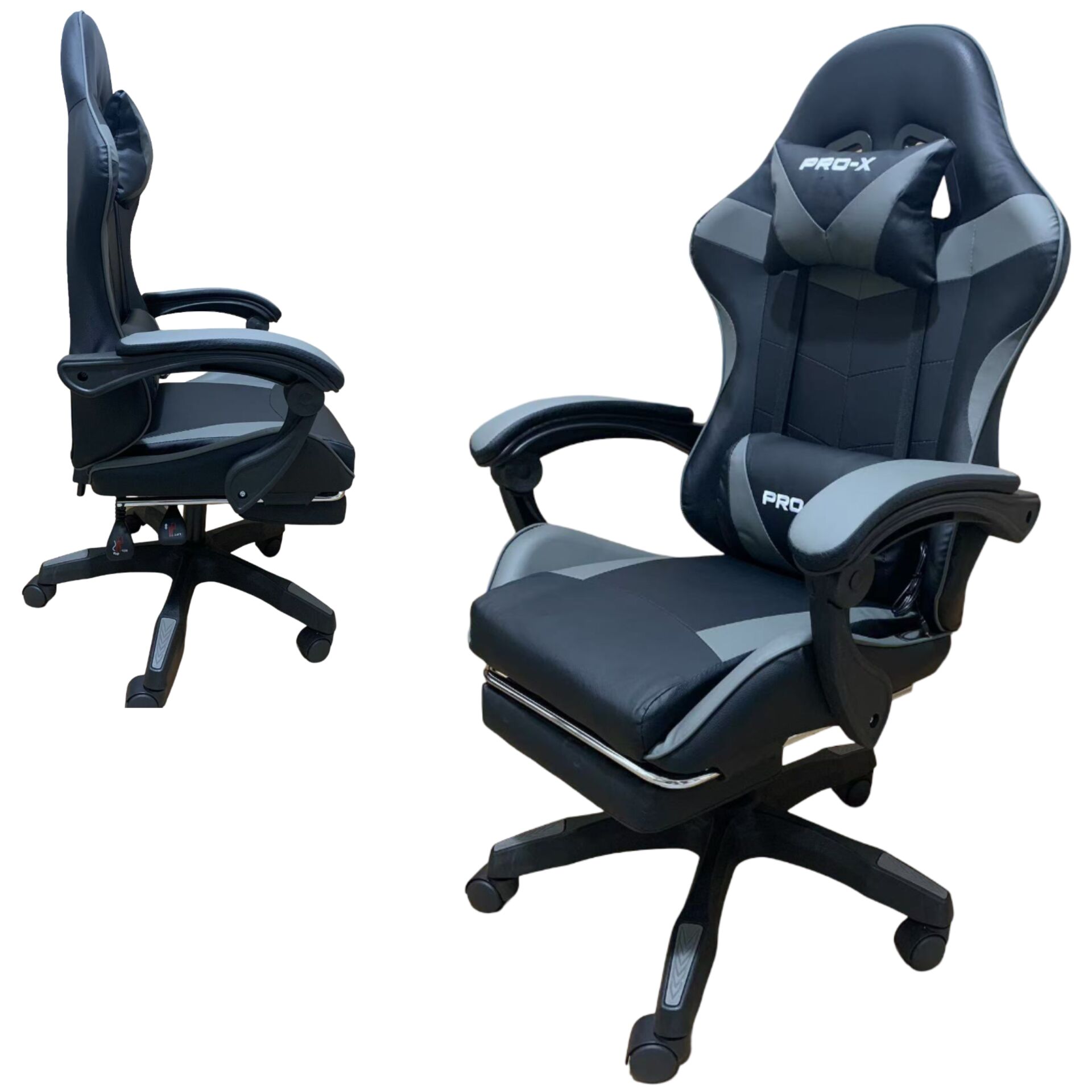 GOBORELAX Gamer szék masszázsfunkcióval és lábtartóval - fekete-szürke