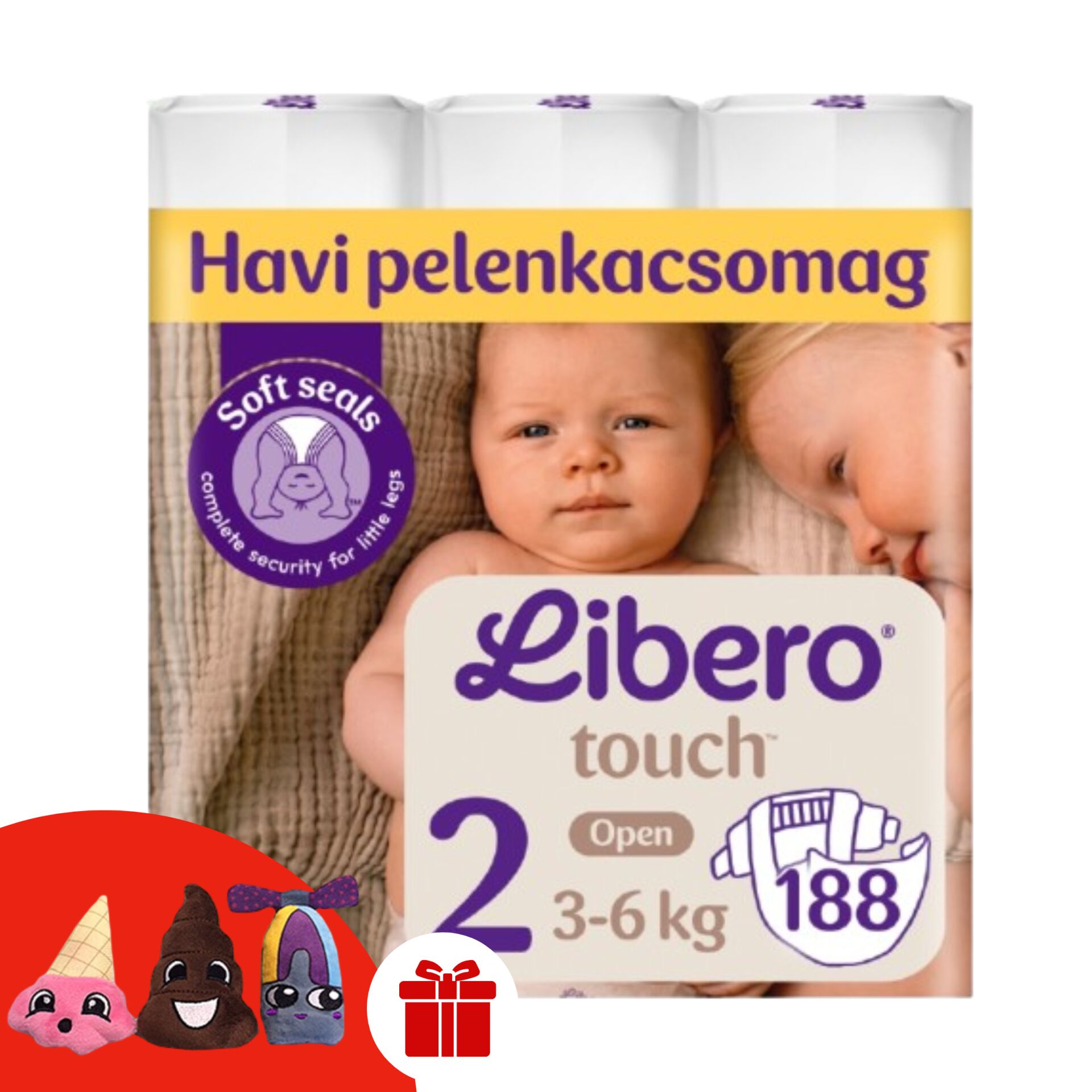 Libero Touch Nadrágpelenka 3-6kg Newborn 2 (188db) + Ajándék 3 db Ujjbáb