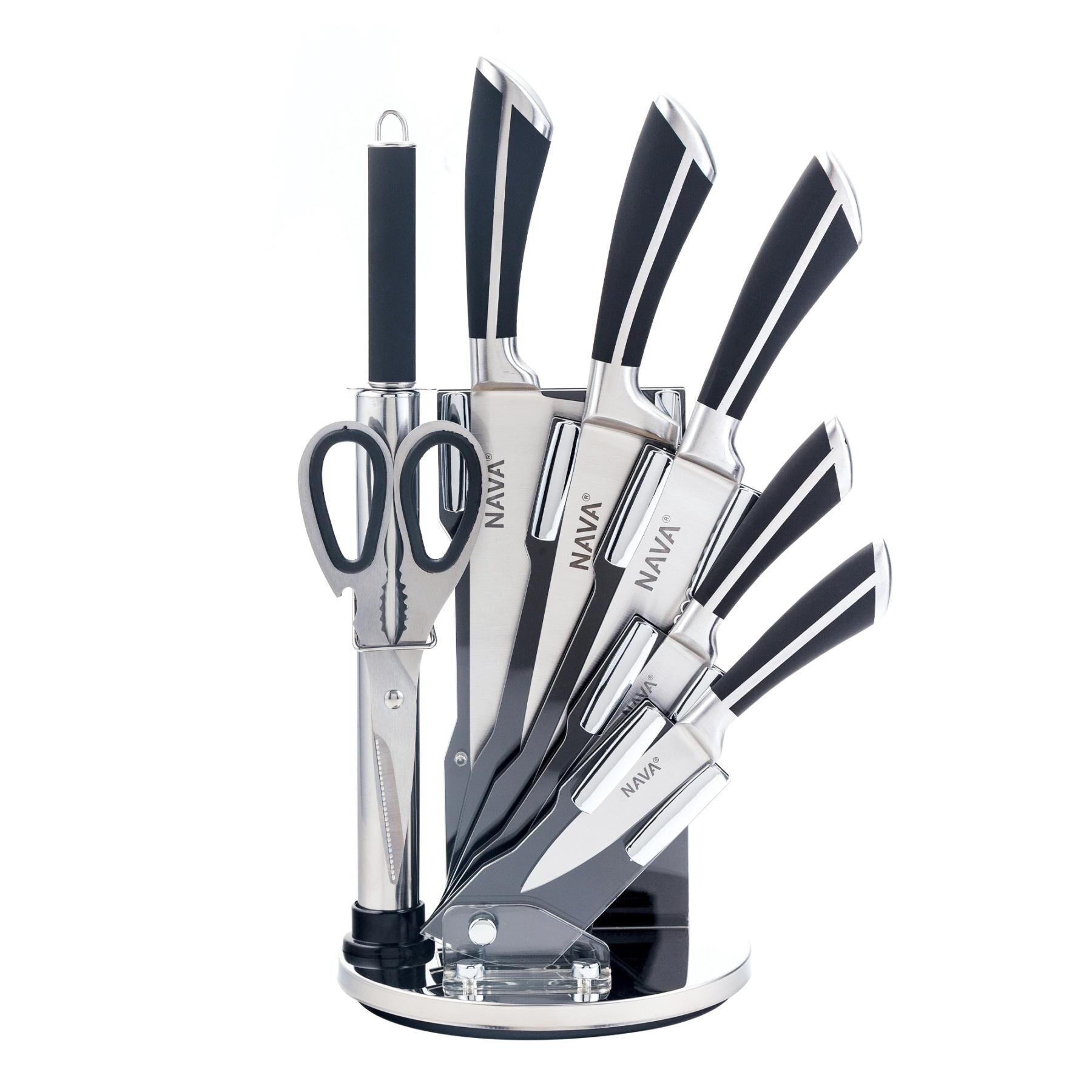 Nava 10-167-021 7db-os rozsdamentes acél késkészlet akril állvánn...