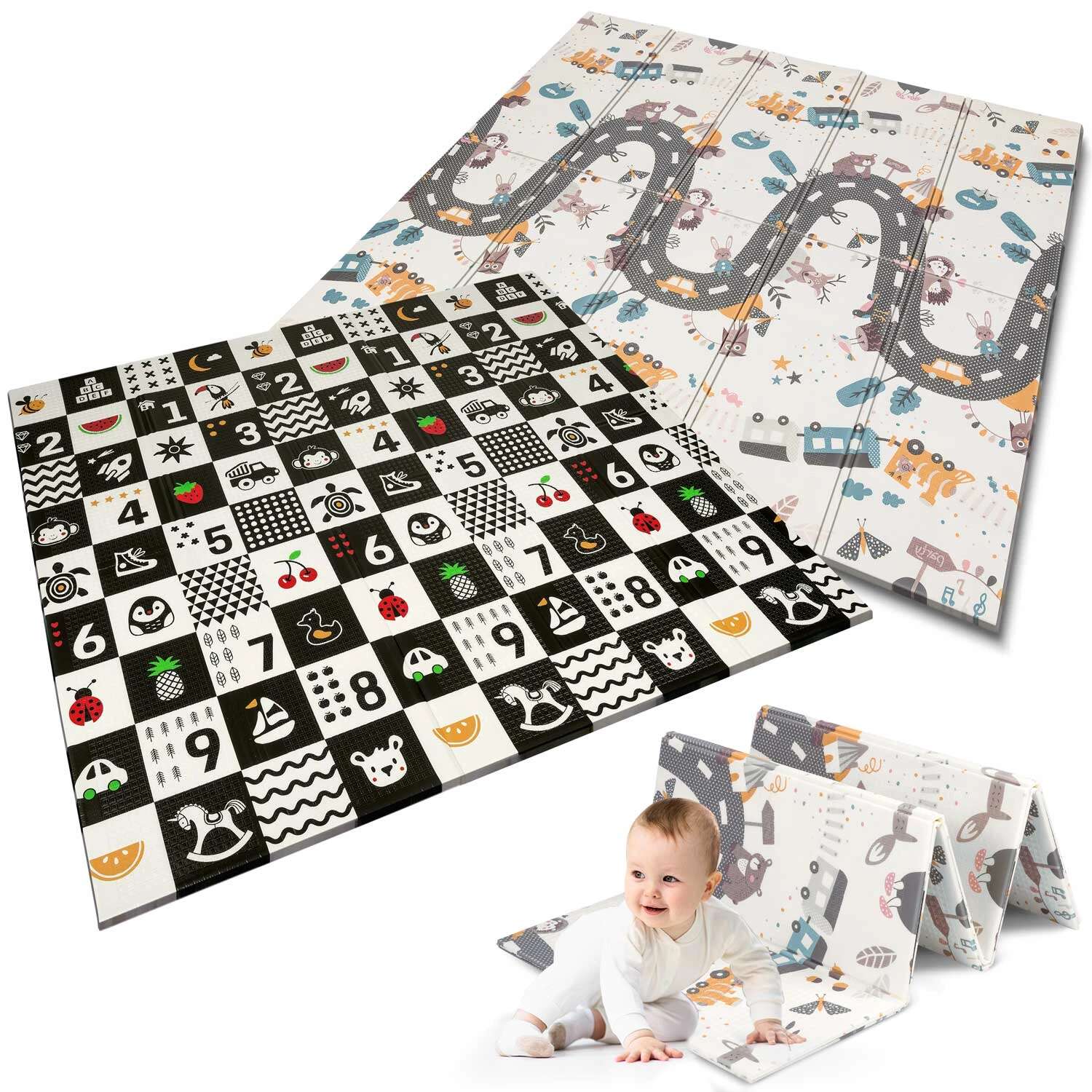 Nukido összehajtható kétoldalas Játszószőnyeg 180x200cm