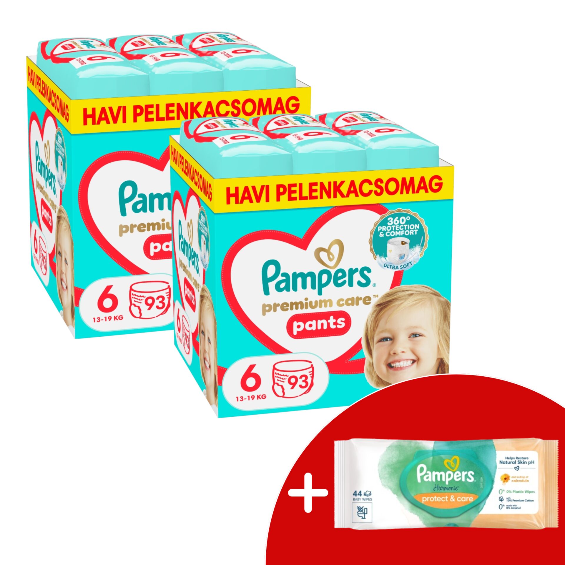 Pampers Premium Care Pants 2 havi Pelenkacsomag 15kg+ Junior 6 (1...