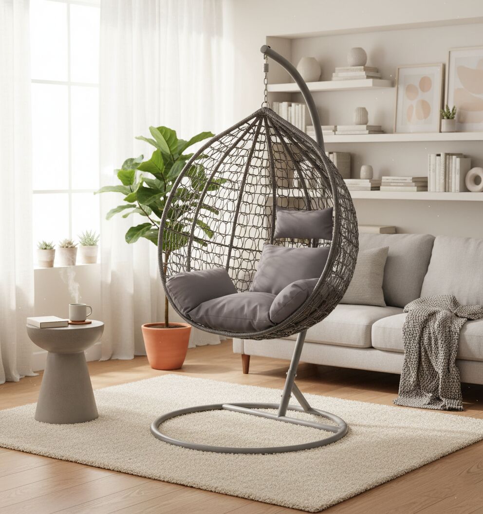 Pepita nagyméretű kerti Függőfotel párnákkal XL - egyszemélyes - szürke