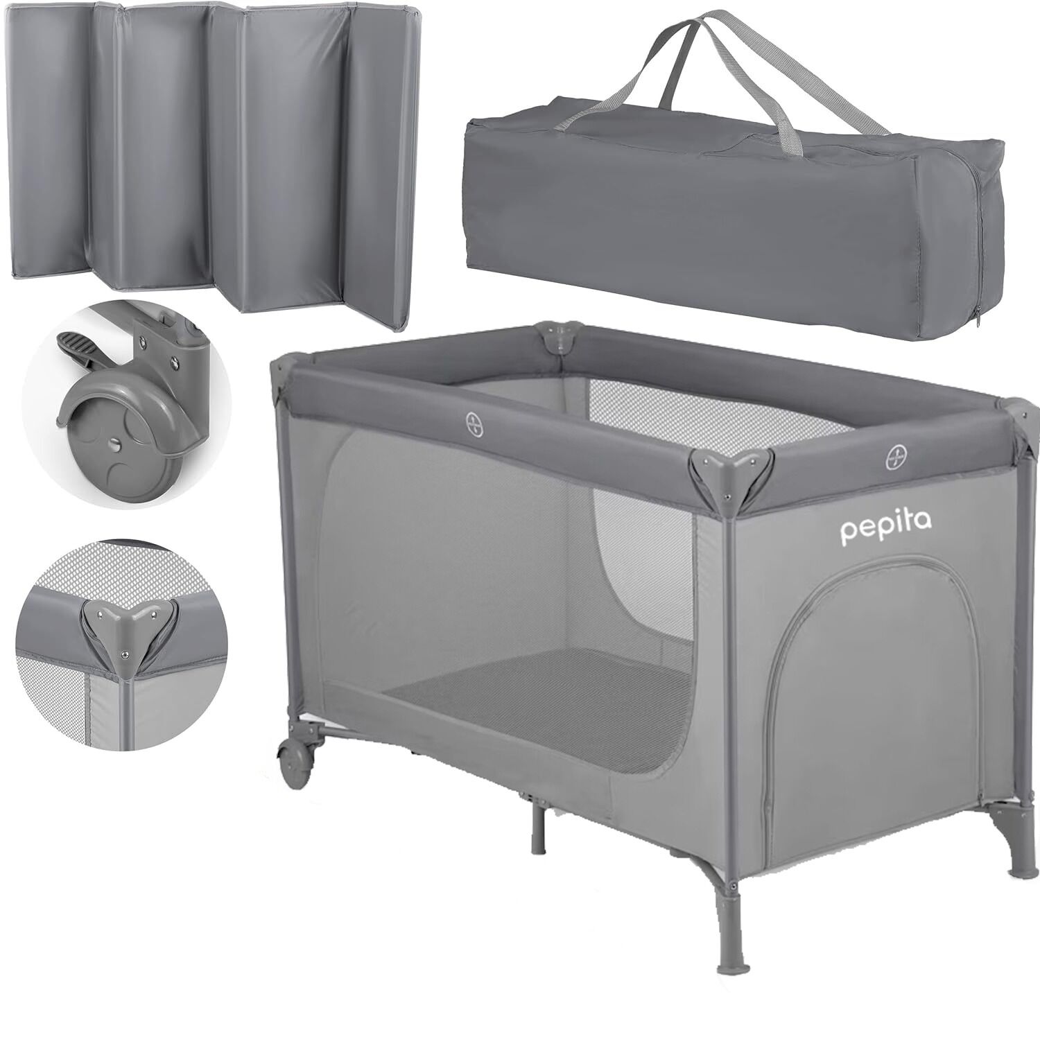 Pepita összecsukható Utazóágy matraccal - szürke
