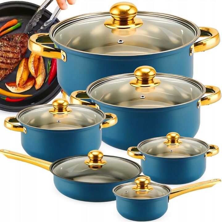 Retoo 12 részes rozsdamentes acél Edénykészlet - Kék