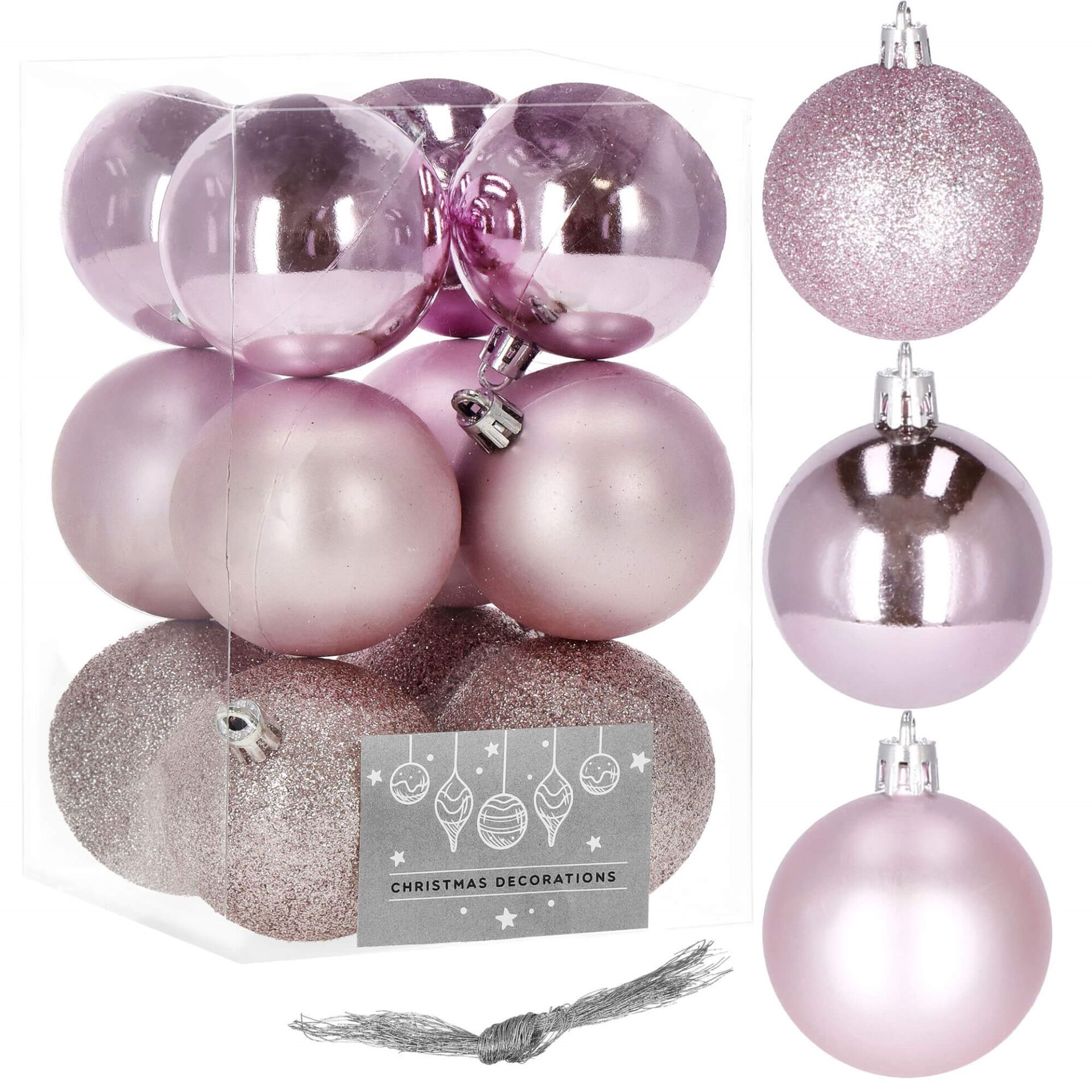 Springos Karácsonyfadísz - Rózsaszín Gömbök - 12 db - 6 cm
