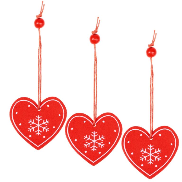 Springos Karácsonyfadísz "szív" 3 db - piros